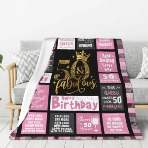 50th Birthday Gifts for Her Women, 1975 50 Year Old Flannel Throw Blanket 60x50 Inches, Mothers Day Christmas Blankets Gifts for Mama Mom Grandma Nana
