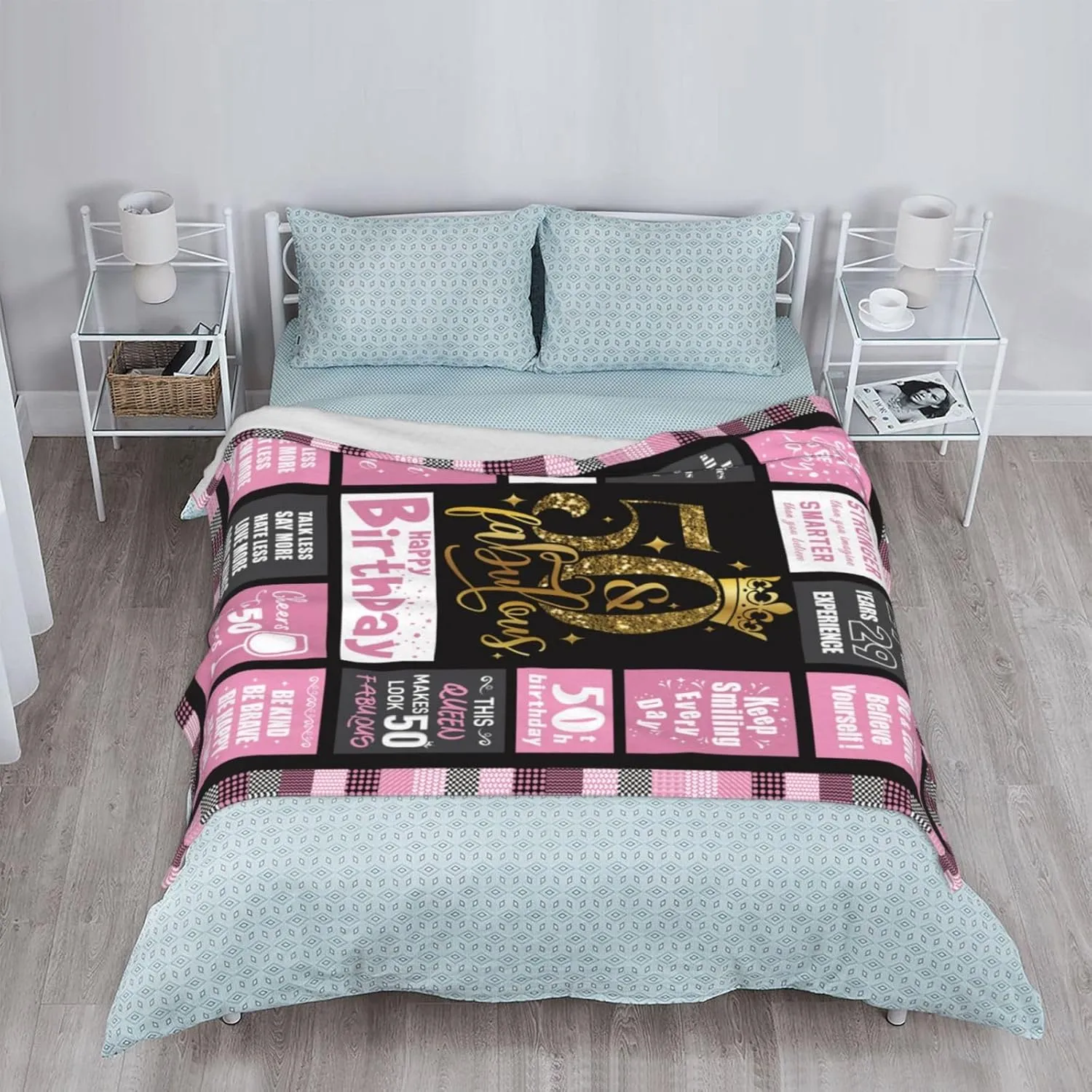 50th Birthday Gifts for Her Women, 1975 50 Year Old Flannel Throw Blanket 60x50 Inches, Mothers Day Christmas Blankets Gifts for Mama Mom Grandma Nana
