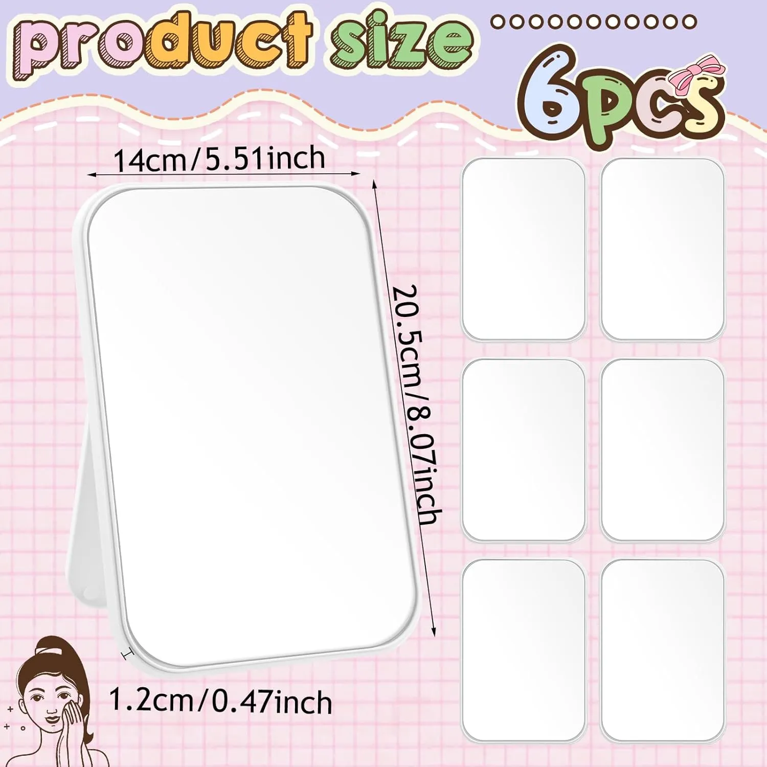 6 Pcs Spa Party Mirror Spa Party Supplies Sleepover Accessory Favors Makeup Mirror for Sleepover Slumber Birthday Favors Gift(White)