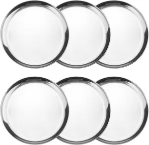 6 Piece 11.8 Inch Stainless Steel Plates, Reusable Circular Metal Dining Plate, Metal Dinner Dishes For Snacks, Camping, Barbecue Steak, Dishwasher Safety
