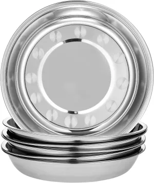 6-Piece 18/10 Stainless Steel Round Plates,Dinner Plate Dish,9-Inch