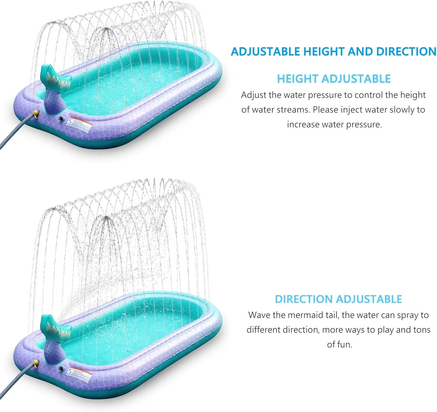65" Sprinkler & Splash Pad for Kids, Large Outdoor Mermaid Sprinklers Play Mat Summer Water Play Toys Inflatable Sprinkler Pad, Fun Play Pool for Toddlers Babies Over 3 Years Boys Girls