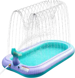 65" Sprinkler & Splash Pad for Kids, Large Outdoor Mermaid Sprinklers Play Mat Summer Water Play Toys Inflatable Sprinkler Pad, Fun Play Pool for Toddlers Babies Over 3 Years Boys Girls