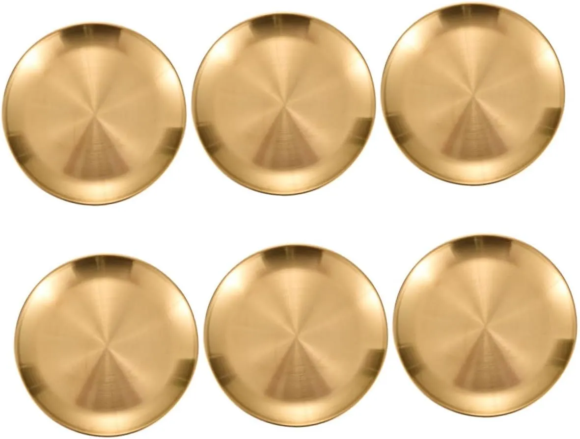 6Pcs Gold Stainless Steel Serving Plates Lightweight Dinner Plates for Camping Picnics and Outdoor Dining Easy to Clean Fingerprint Resistant Dinnerware