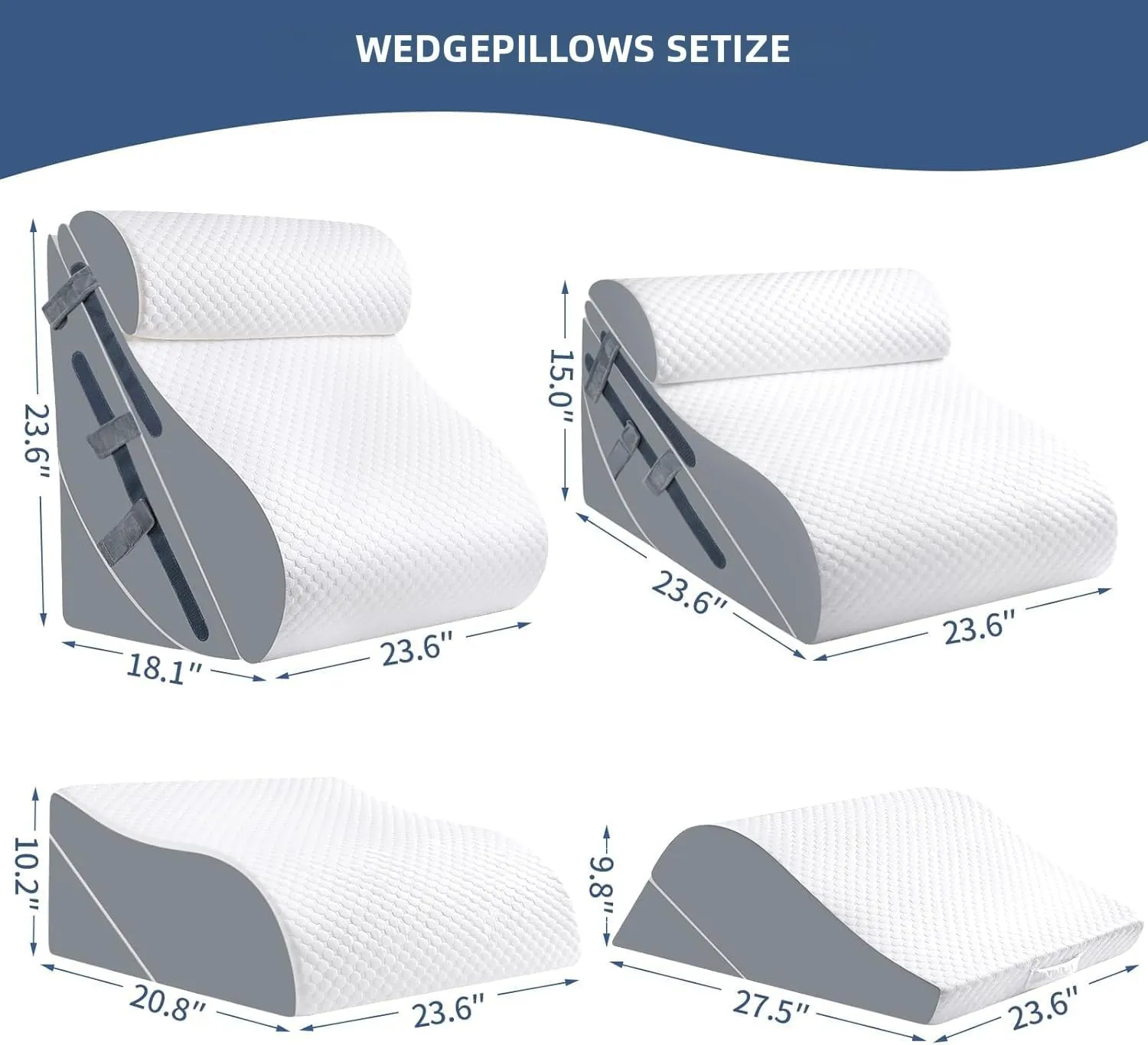 6PCS Orthopedic Bed Wedge Pillow Set with Whole Memory Foam Waist Pillow, Bed Wedge Pillows for Sleeping/Back Pain Relief, Adjustable Leg Elevation Pillows for After Surgery, Swelling, Circulation