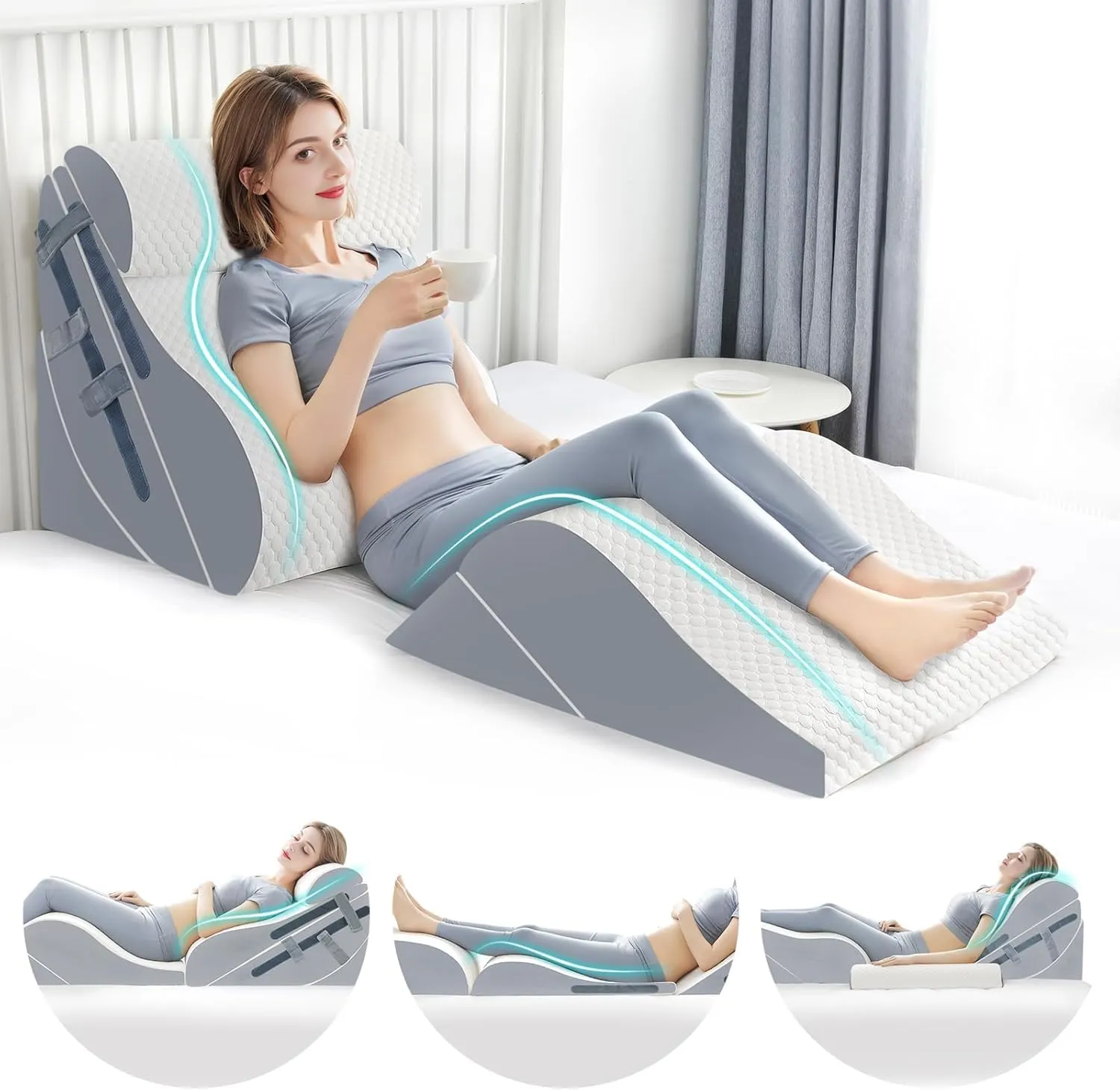 6PCS Orthopedic Bed Wedge Pillow Set with Whole Memory Foam Waist Pillow, Bed Wedge Pillows for Sleeping/Back Pain Relief, Adjustable Leg Elevation Pillows for After Surgery, Swelling, Circulation