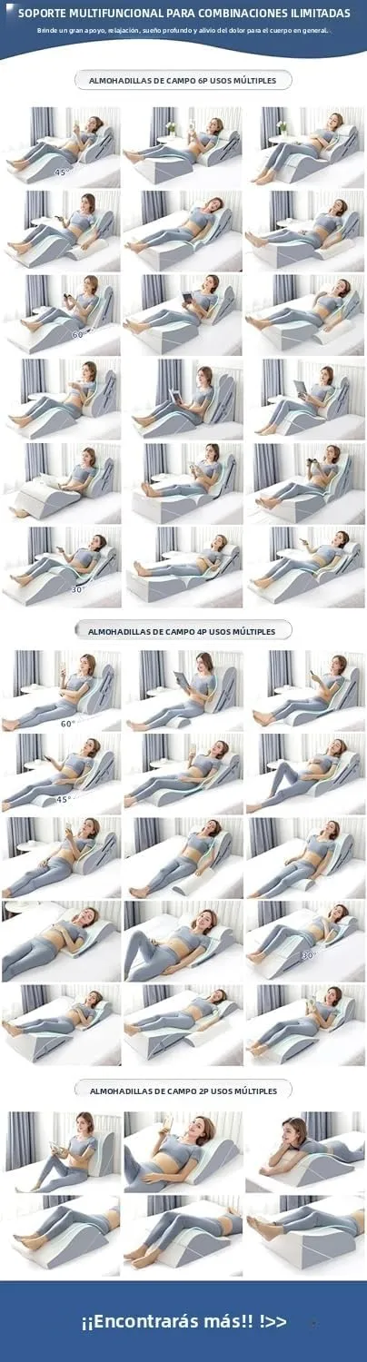 6PCS Orthopedic Bed Wedge Pillow Set with Whole Memory Foam Waist Pillow, Bed Wedge Pillows for Sleeping/Back Pain Relief, Adjustable Leg Elevation Pillows for After Surgery, Swelling, Circulation