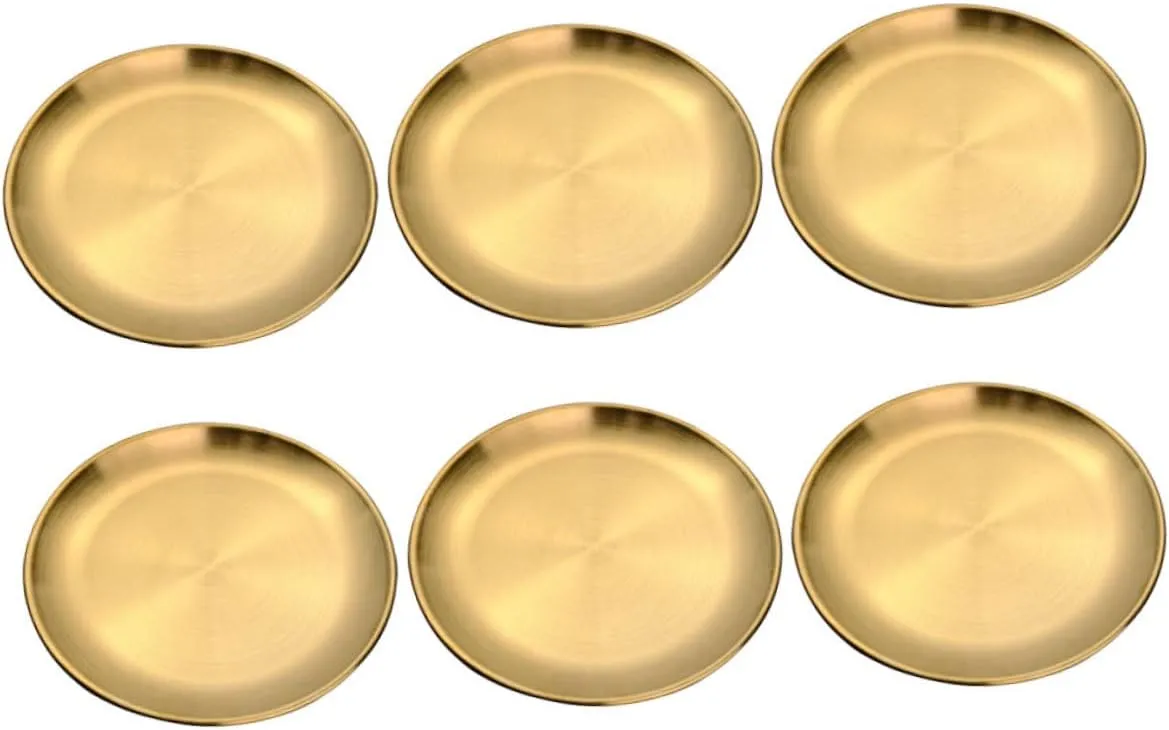6Pcs Stainless Steel Plates Korean Style Dishes Dinner Plates for Camping Barbecue and Snacks Vintage Aesthetic Dinnerware