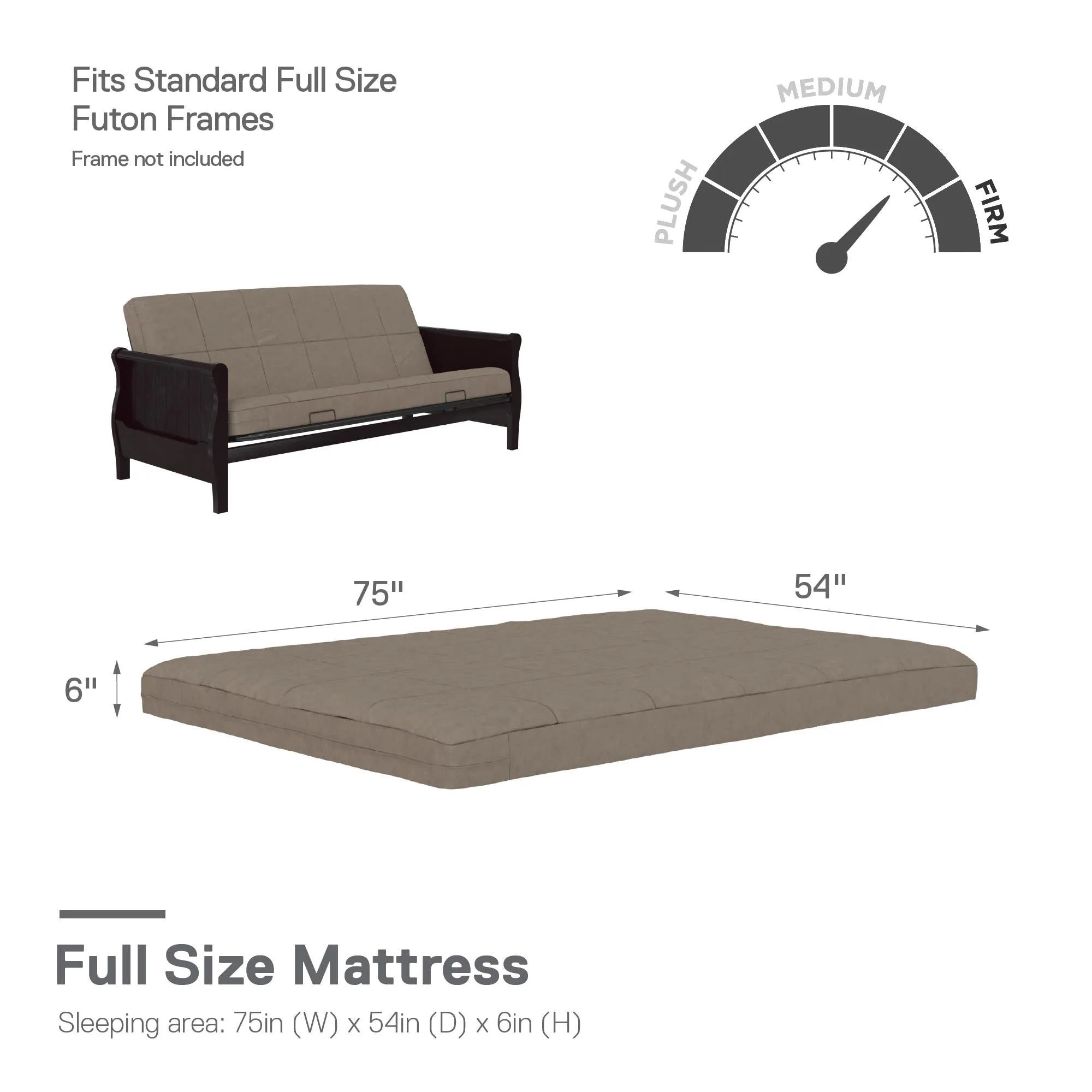 6" Full Size Futon Mattress with Quilted Cover