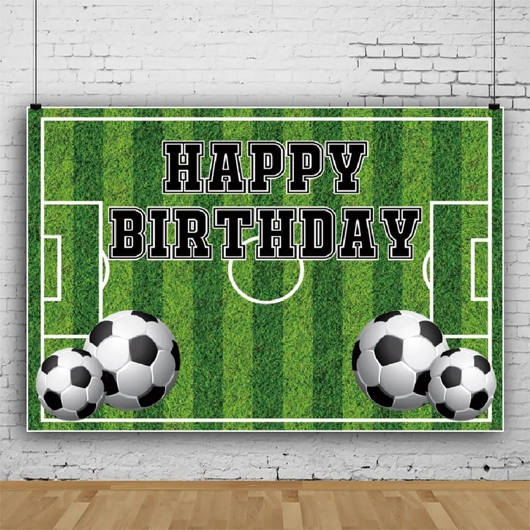 6x4ft Happy Birthday Backdrop Green Grassland Soccer Field Stadium Football Sports Playground Photography Background Baby Shower Children Adult Artistic Portraits Studio Photo Props