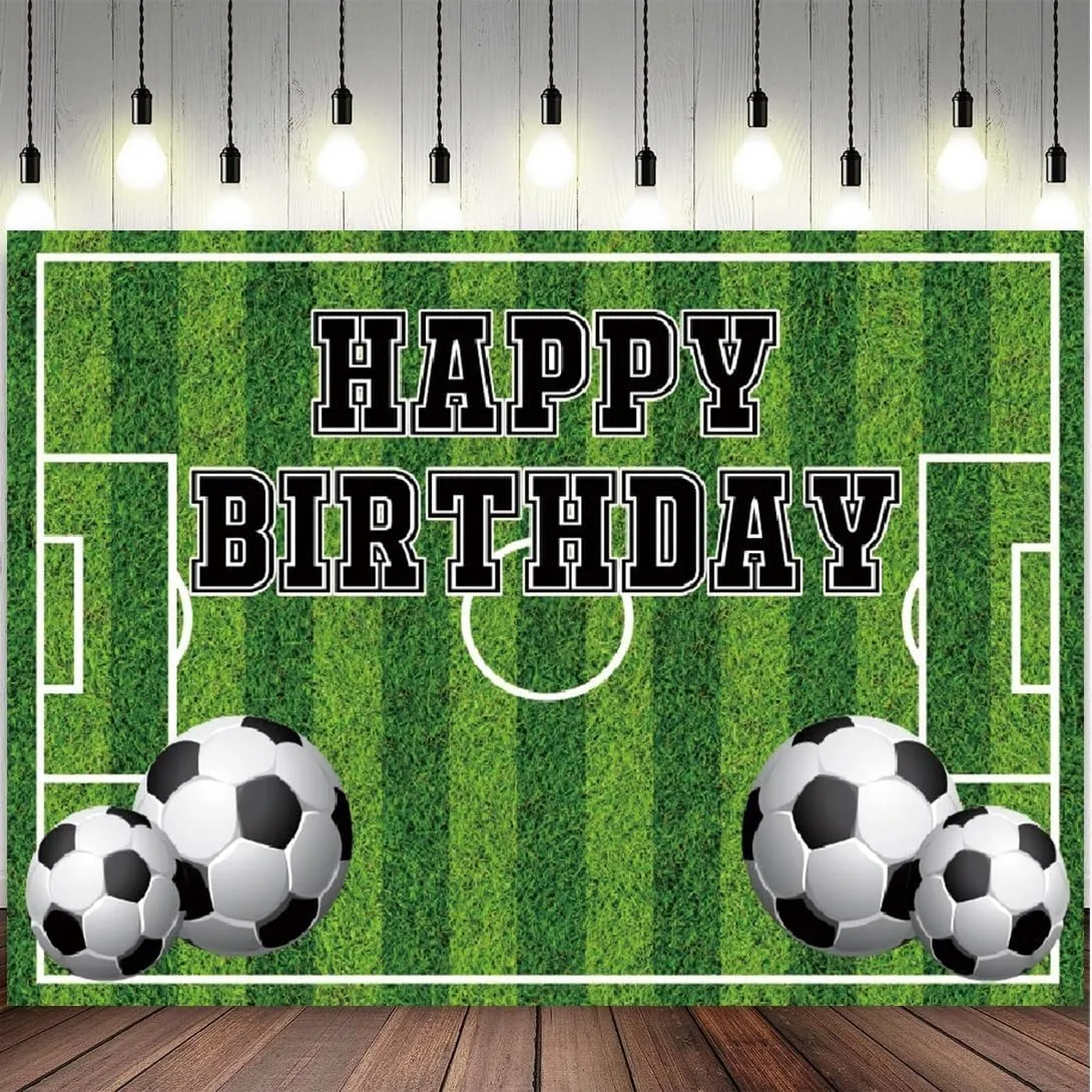 6x4ft Happy Birthday Backdrop Green Grassland Soccer Field Stadium Football Sports Playground Photography Background Baby Shower Children Adult Artistic Portraits Studio Photo Props