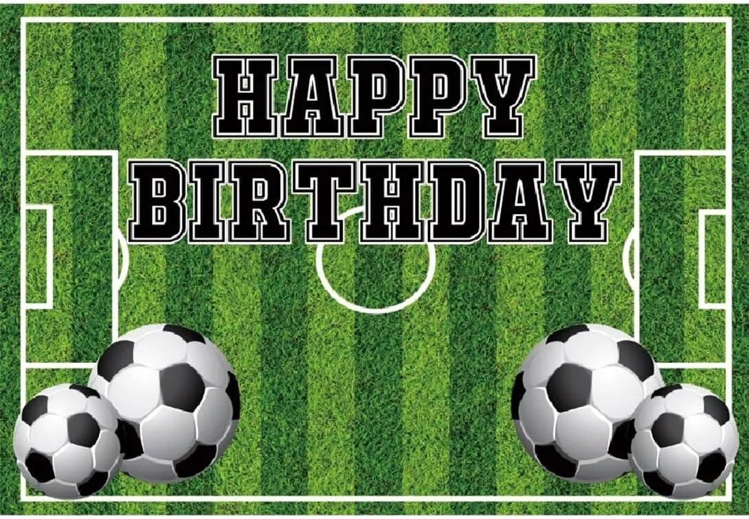 6x4ft Happy Birthday Backdrop Green Grassland Soccer Field Stadium Football Sports Playground Photography Background Baby Shower Children Adult Artistic Portraits Studio Photo Props