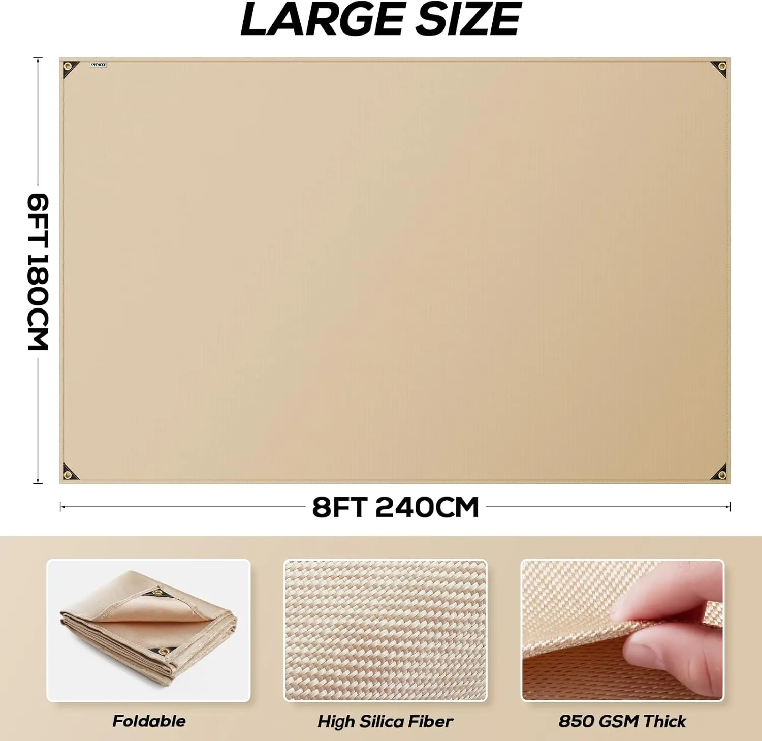 6x8 ft Heavy Duty Fiberglass Welding Blanket, Heat Resistant Blanket with Brass Grommets, Multi-Purpose Welding Mat for Grill, Smoker, Camping, Industrial Use