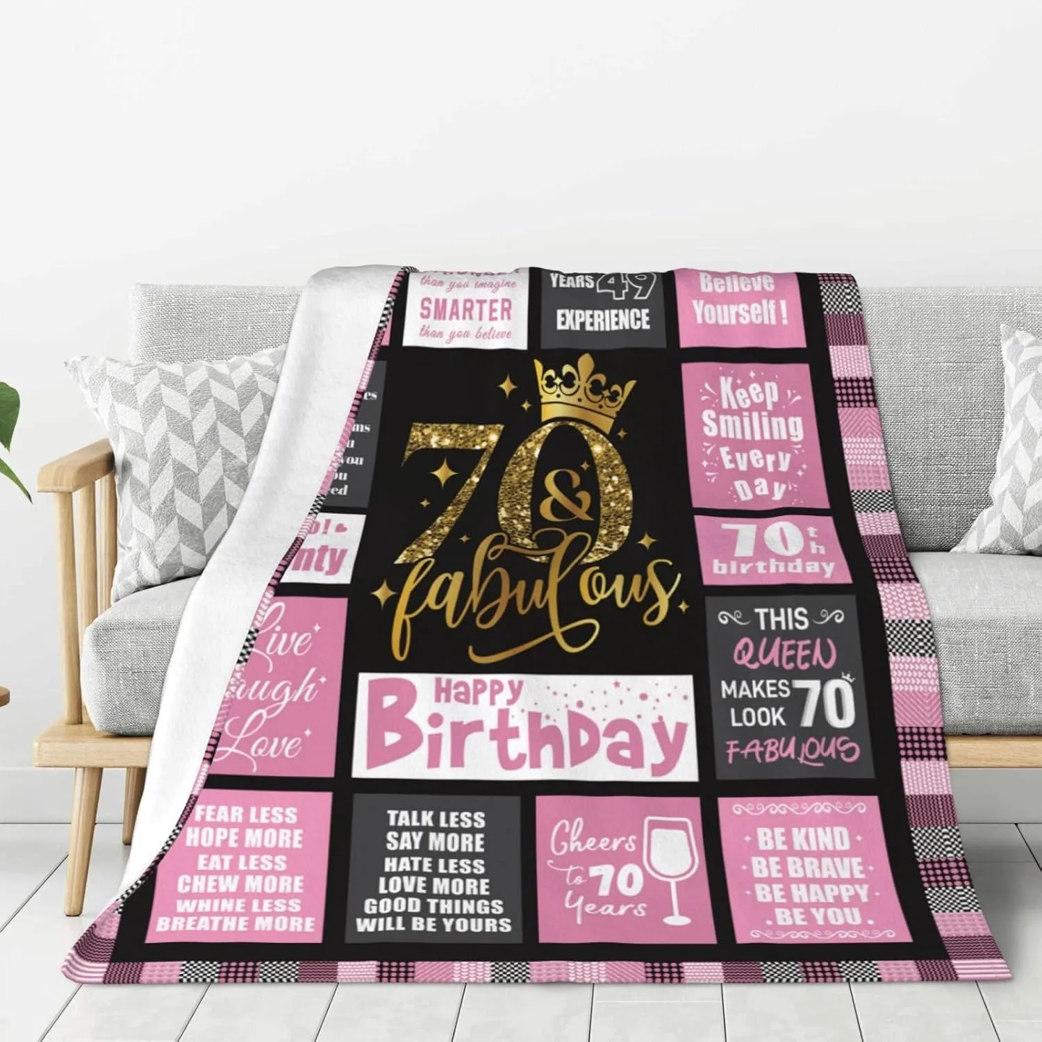 70th Birthday Gifts for Women, 1955 70 Years Old Flannel Throw Blanket 60x50 Inches, Anniversary Retirement Blankets Gifts for Family Friends Lovers