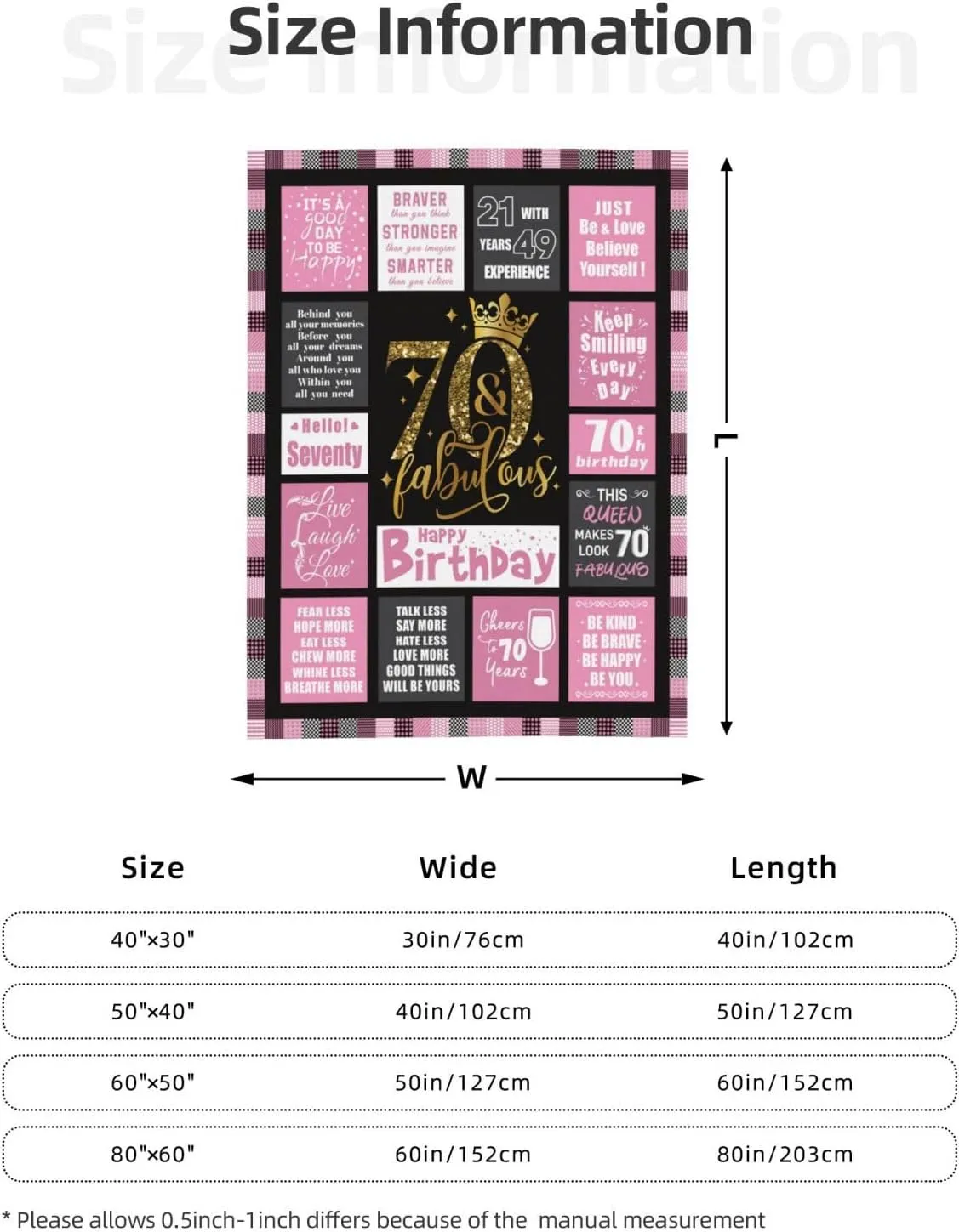70th Birthday Gifts for Women, 1955 70 Years Old Flannel Throw Blanket 60x50 Inches, Anniversary Retirement Blankets Gifts for Family Friends Lovers