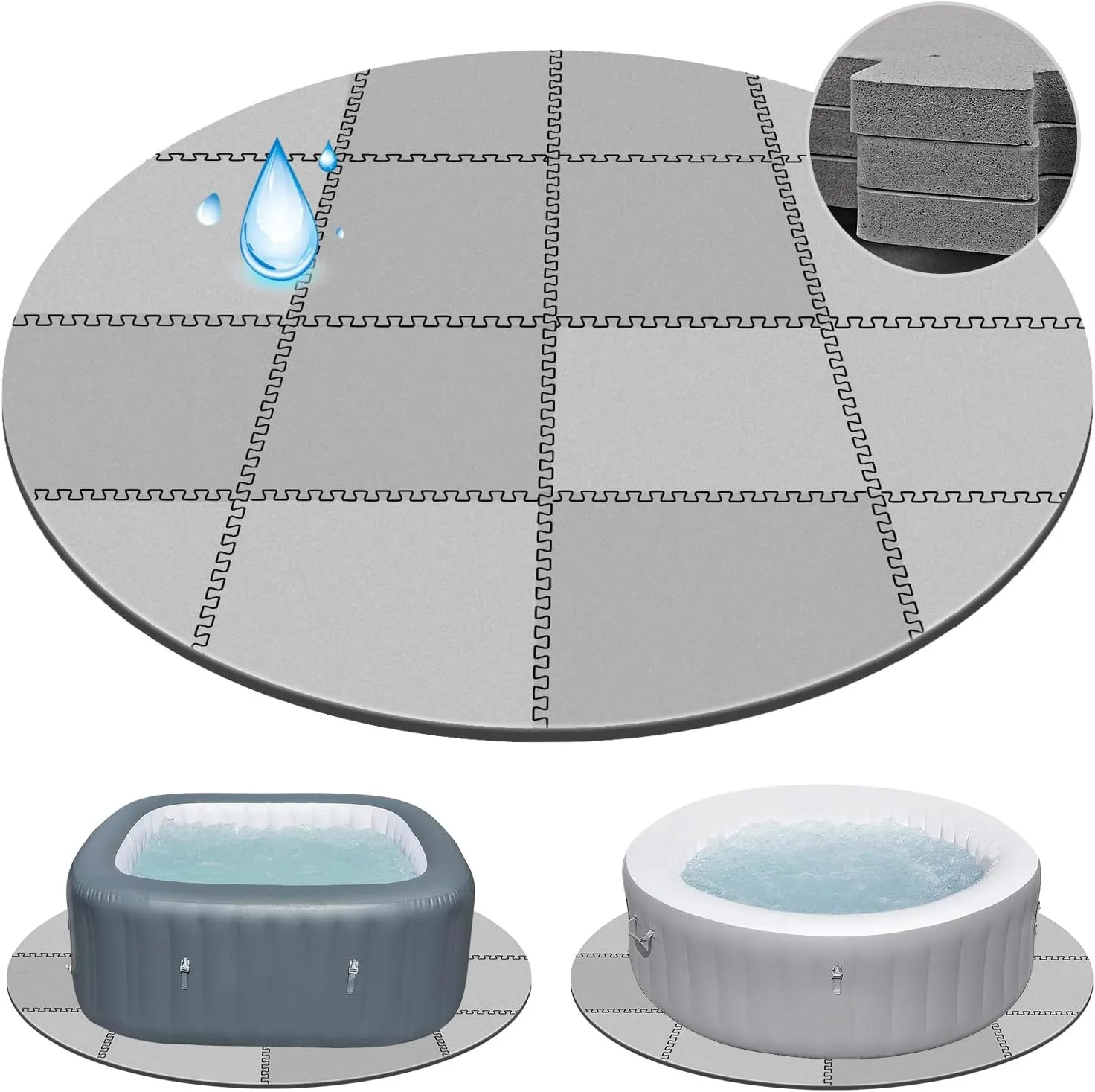 78 Inch Round Hot Tub Mat - Extra-thick Interlocking Hot Tub Protective Pad Spa Pool Foam Insulation Mat Ground Base Flooring Protector for Portable Inflatable Hot Tub Accessories Outdoor Indoor