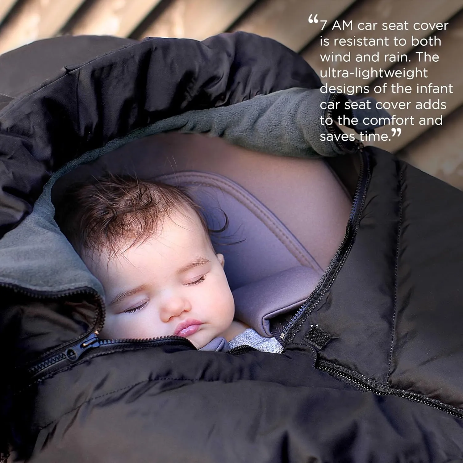7AM Infant Car Seat Cover - Winter Puffy Cover with Center Zipper for Baby Boys & Girls, Lightweight, Windproof & Water-Repllent Outer Shell, Universal Fit for Infant Car Seat | (0-12M)