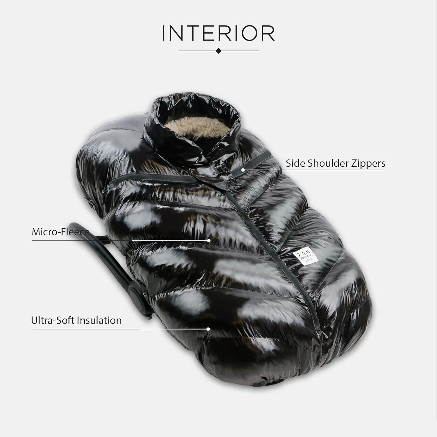 7AM Infant Car Seat Cover - Winter Puffy Cover with Center Zipper for Baby Boys & Girls, Lightweight, Windproof & Water-Repllent Outer Shell, Universal Fit for Infant Car Seat | (0-12M)
