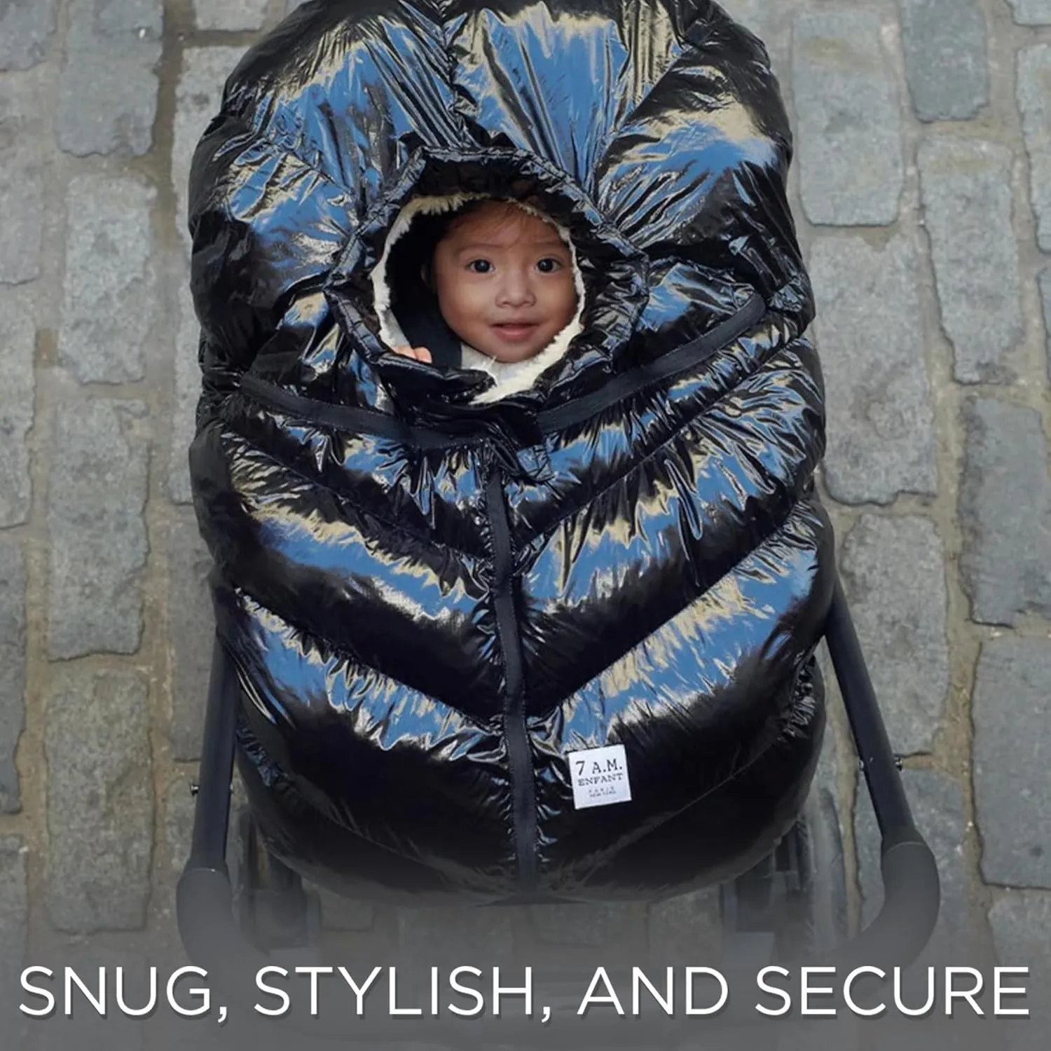 7AM Infant Car Seat Cover - Winter Puffy Cover with Center Zipper for Baby Boys & Girls, Lightweight, Windproof & Water-Repllent Outer Shell, Universal Fit for Infant Car Seat | (0-12M)