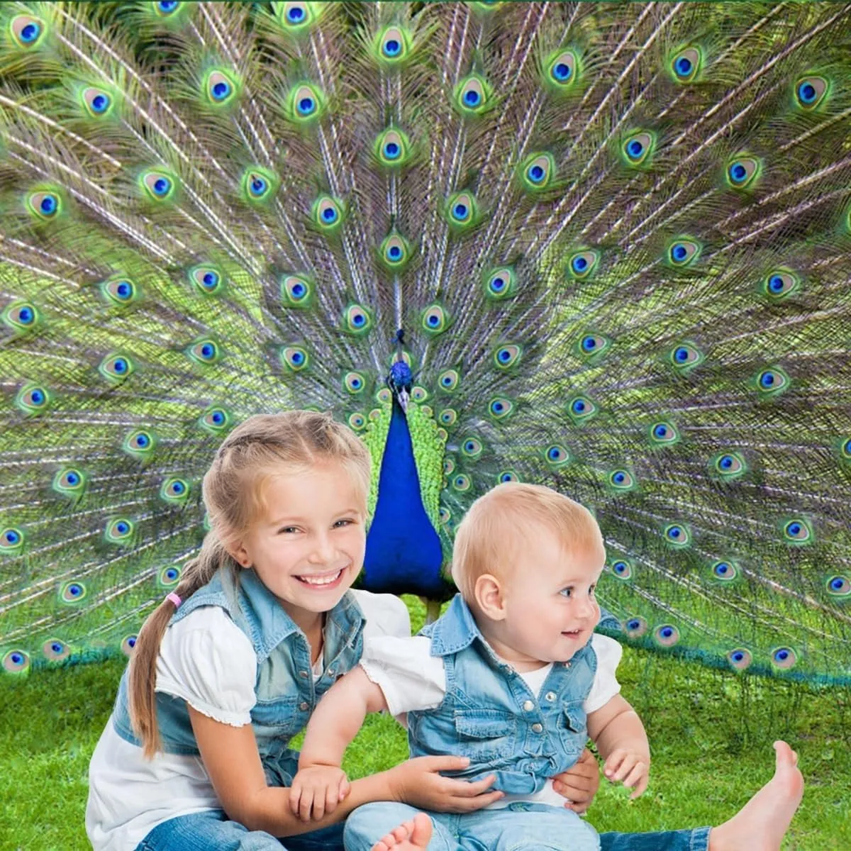 7x5ft Peacock Backdrop Colorful Peacock Feather Green Meadow Outdoor Wild Animal Photography Background Birthday Party Holiday Baby Shower Portrait Studio Photo Props Polyester
