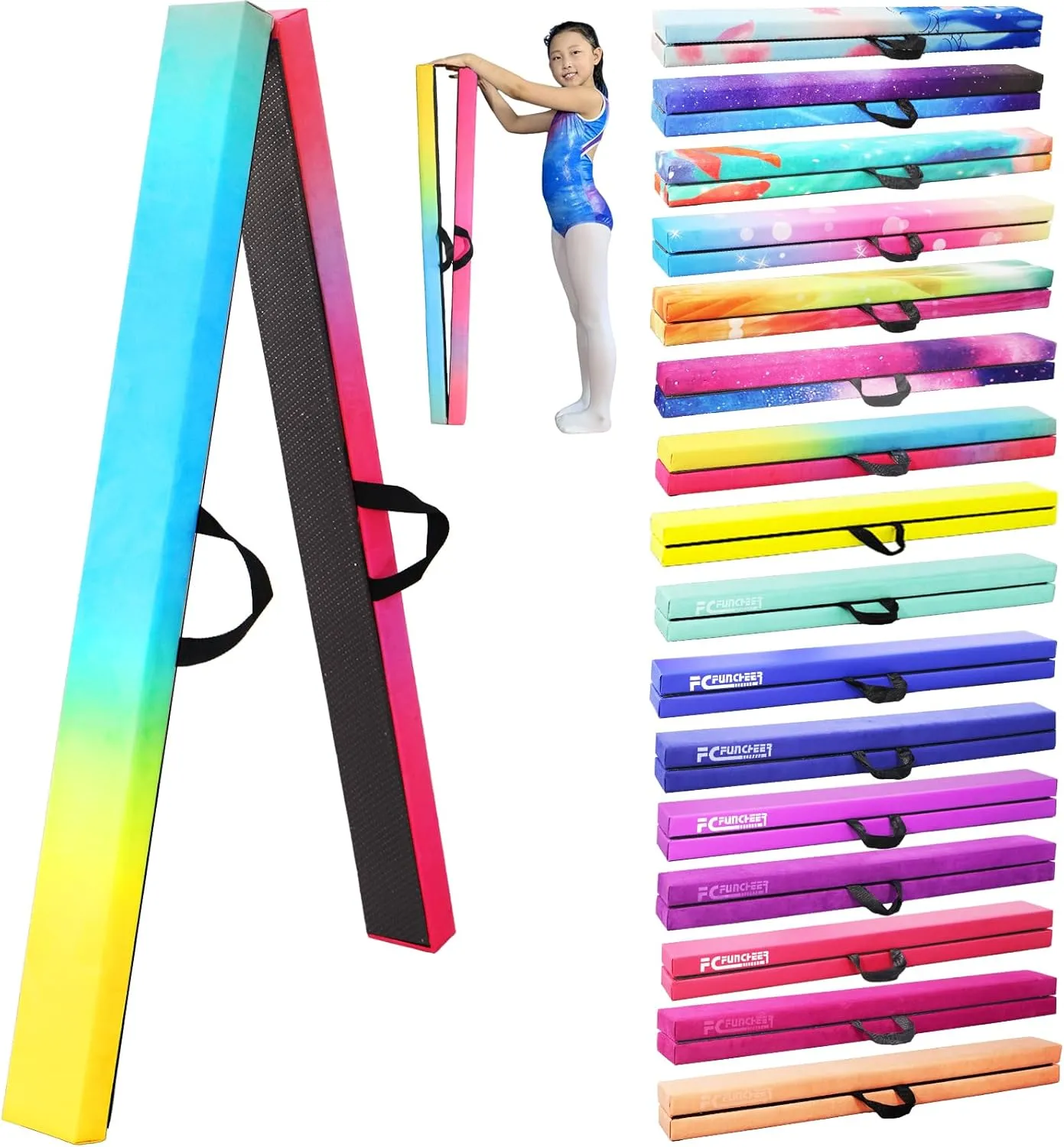 8FT Folding Balance Beam -Gymnastics Floor Beam -Gymnastics Equipment for Kids,Wood core- Anti-Slip Bottom and Carrying Bag for Home