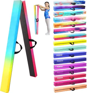 8FT Folding Balance Beam -Gymnastics Floor Beam -Gymnastics Equipment for Kids,Wood core- Anti-Slip Bottom and Carrying Bag for Home