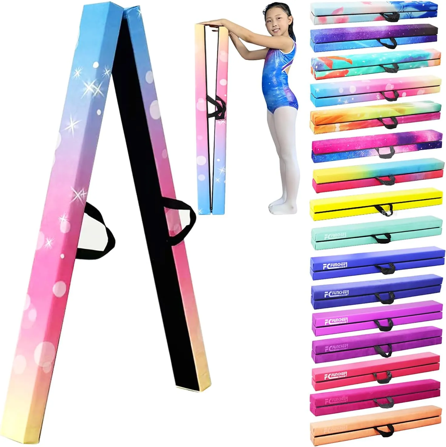 8FT Folding Balance Beam -Gymnastics Floor Beam -Gymnastics Equipment for Kids,Wood core- Anti-Slip Bottom and Carrying Bag for Home