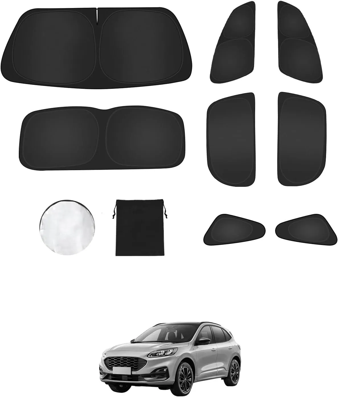 8PCS Window Shades for Ford Escape(2020-2025) Accessories – Full Coverage Sun Shade for Side Windows, Rear Triangular & Windshield – UV Protection & Privacy for Camping, Napping, Relaxing