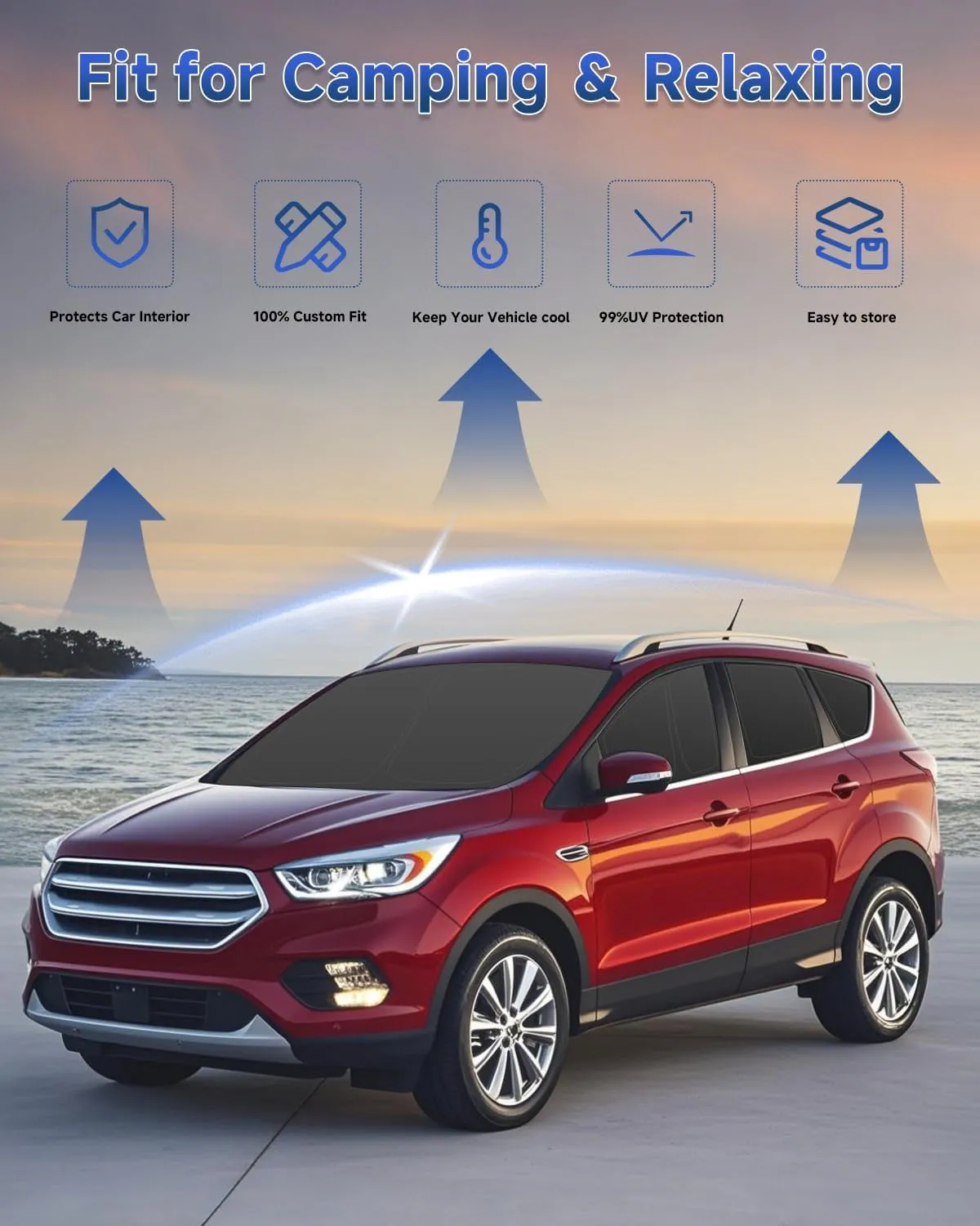 8PCS Window Shades for Ford Escape(2020-2025) Accessories – Full Coverage Sun Shade for Side Windows, Rear Triangular & Windshield – UV Protection & Privacy for Camping, Napping, Relaxing