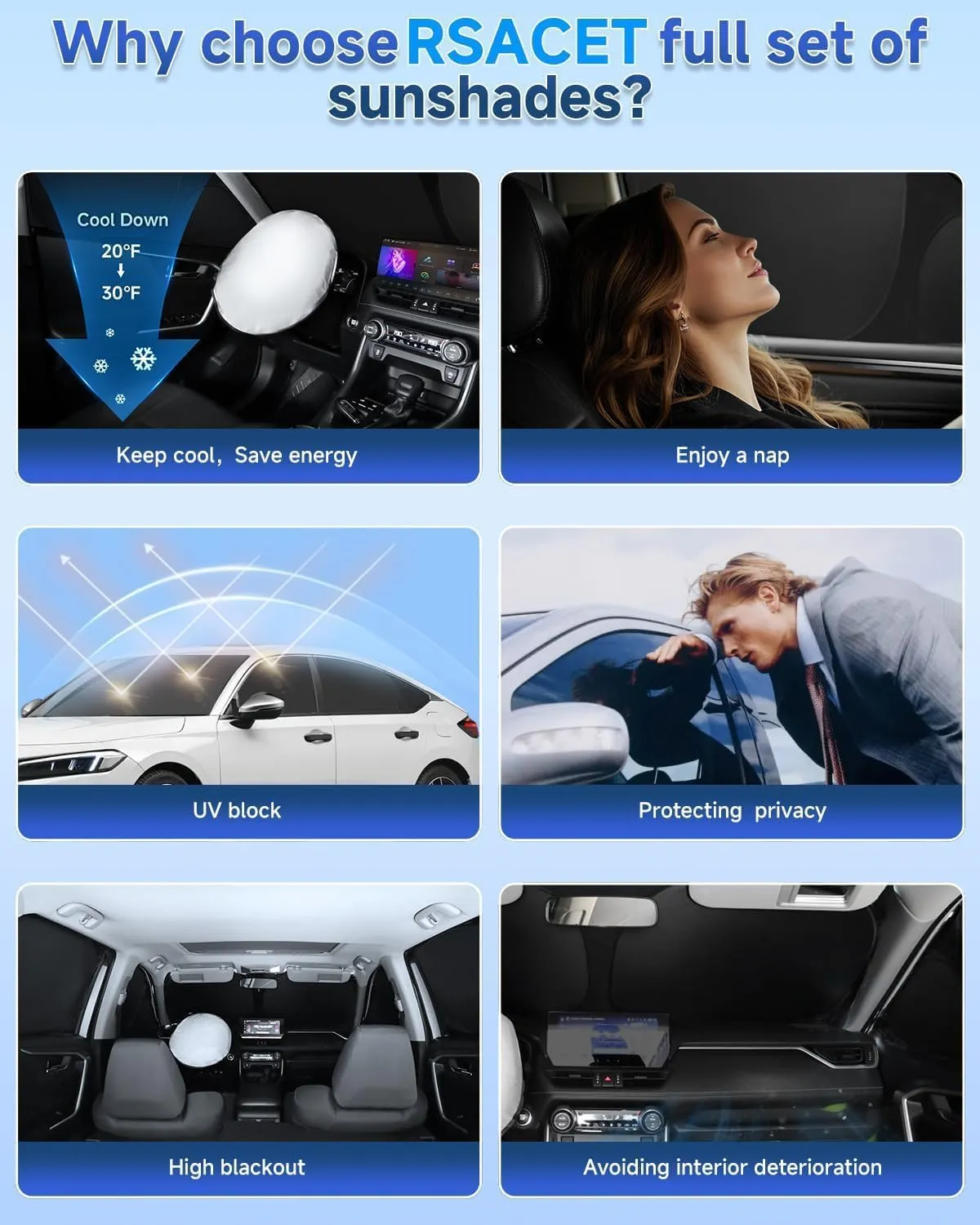 8PCS Window Shades for Ford Escape(2020-2025) Accessories – Full Coverage Sun Shade for Side Windows, Rear Triangular & Windshield – UV Protection & Privacy for Camping, Napping, Relaxing