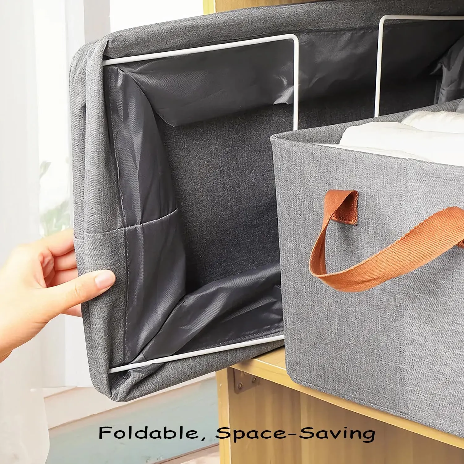 AARAINBOW 4 Pcs Closet Clothes Organizer with Handle, Closet Shelf Fabric Storage Box Steel Frame, Stackable Shelf Storage Baskets Foldable Wardrobe Storage Box for Clothes Toys, 23L (2 Gray 2 Beige)