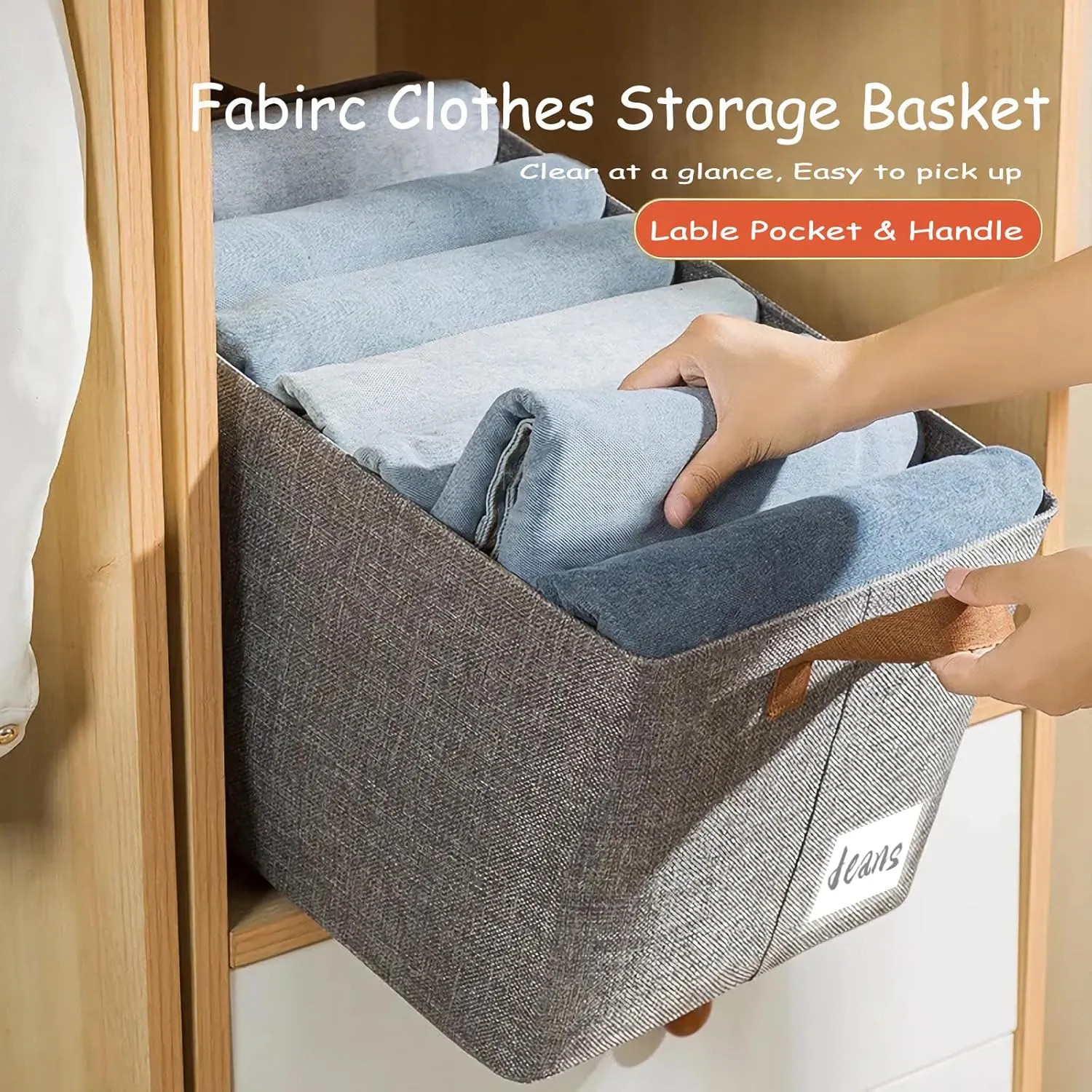 AARAINBOW 4 Pcs Closet Clothes Organizer with Handle, Closet Shelf Fabric Storage Box Steel Frame, Stackable Shelf Storage Baskets Foldable Wardrobe Storage Box for Clothes Toys, 23L (2 Gray 2 Beige)