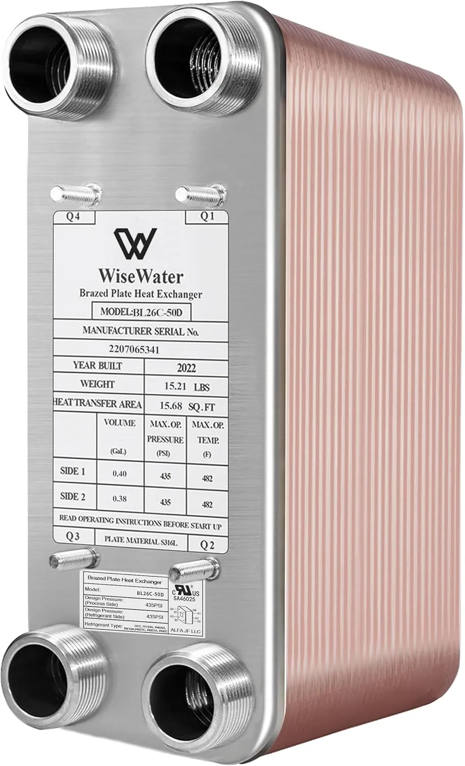 AB Plate Heat Exchanger, 5"x12" 50 Plates Water To Water Heat Exchanger, Copper/SS316L Stainless Steel Brazed Plate Heat Exchanger For Floor Heating, Water Heating, Snow Melting