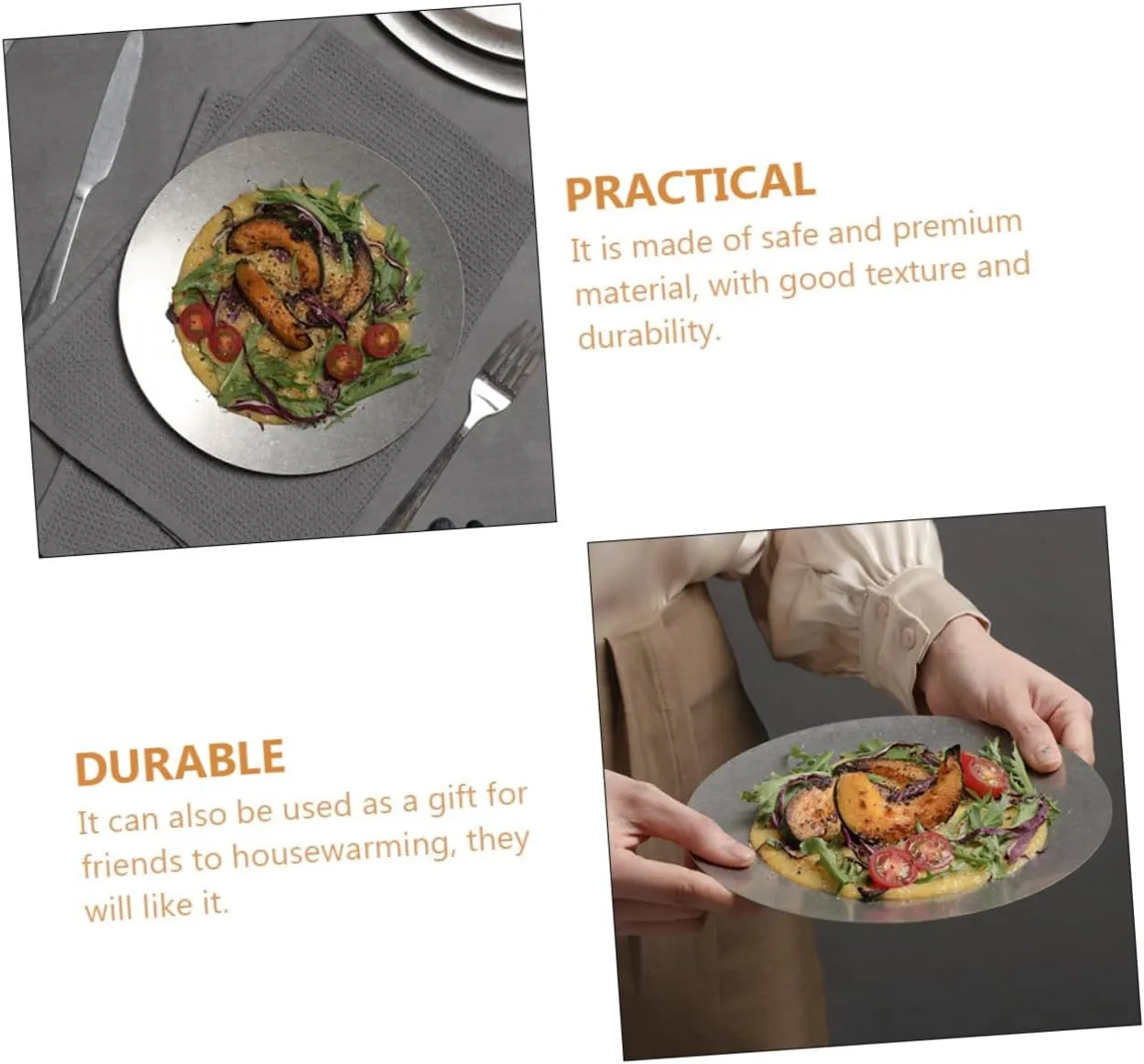 ABOOFAN Stainless Steel Dinner Plate Vintage Serving Dish for Western Cuisine Outdoor Camping Tableware Easy to Clean Food Serving Plate