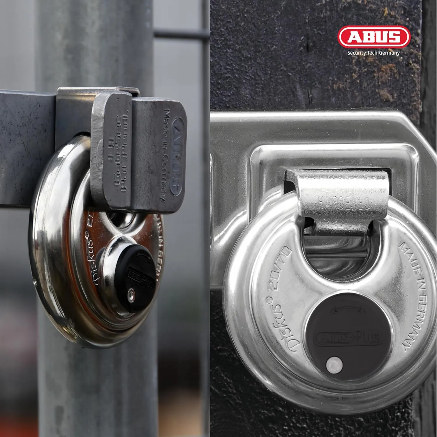 ABUS Diskus 20/70 Heavy Duty Stainless Steel Disk Padlock - Rustproof Storage Lock with 3/8" Shackle - Made in Germany - Keyed Alike Code 323614