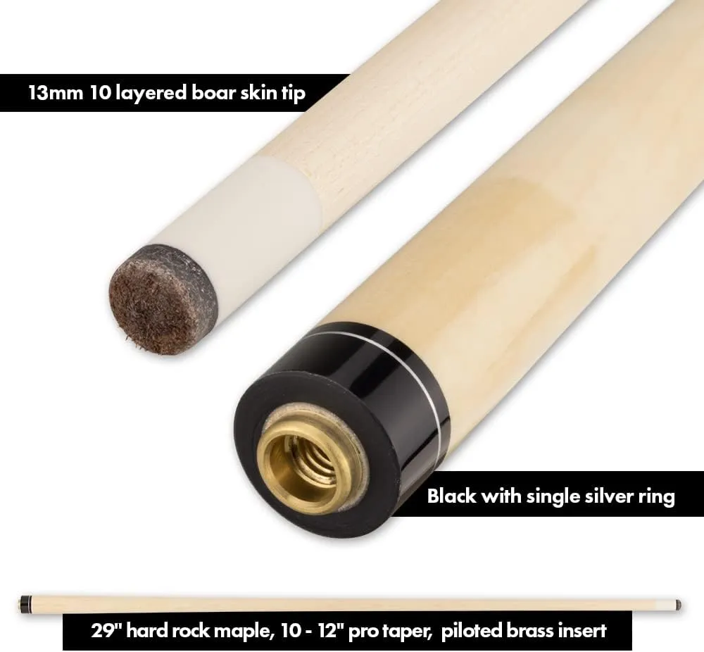 Action VAL01 Value Series Pool Cue - 58" Cue - Hard Maple Shaft with 13mm Boar Skin Tip - Black and Gray Swirl