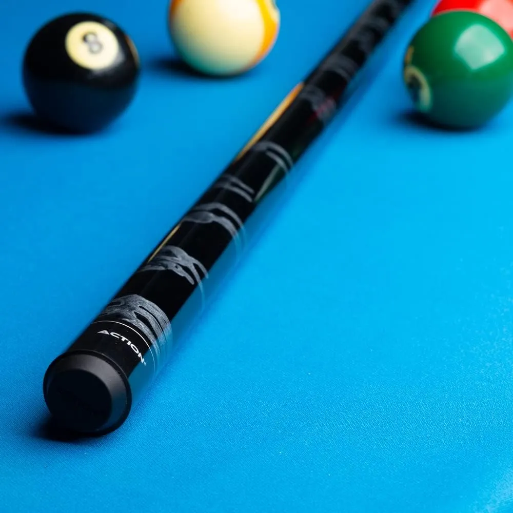 Action VAL01 Value Series Pool Cue - 58" Cue - Hard Maple Shaft with 13mm Boar Skin Tip - Black and Gray Swirl