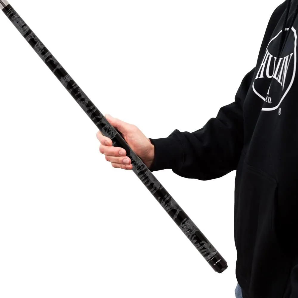 Action VAL01 Value Series Pool Cue - 58" Cue - Hard Maple Shaft with 13mm Boar Skin Tip - Black and Gray Swirl