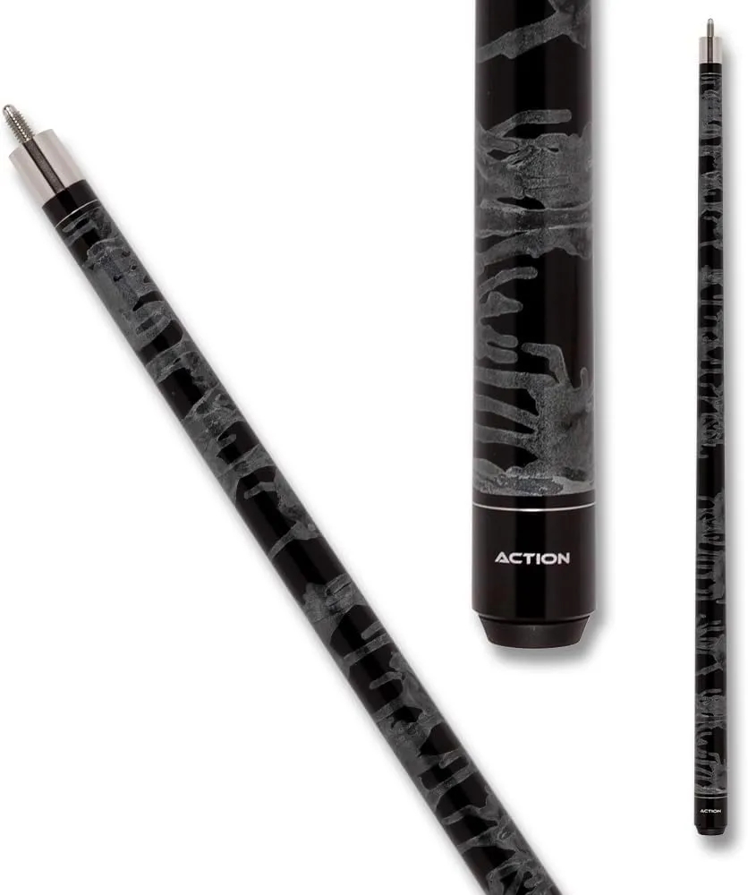 Action VAL01 Value Series Pool Cue - 58" Cue - Hard Maple Shaft with 13mm Boar Skin Tip - Black and Gray Swirl