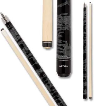 Action VAL01 Value Series Pool Cue - 58" Cue - Hard Maple Shaft with 13mm Boar Skin Tip - Black and Gray Swirl