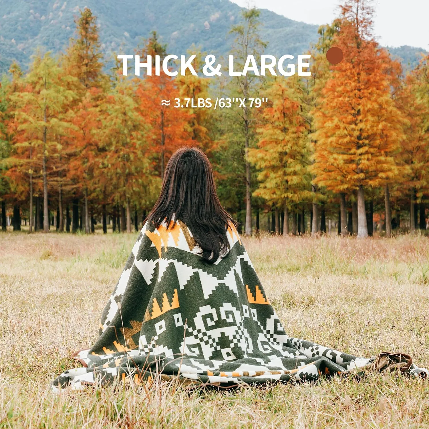 ACUSHLA Merino Wool Camp Blanket - Warm Thick Washable Large Outdoor Camping Sleeping Throw Blanket All Weather Aztec Style 63''X79''