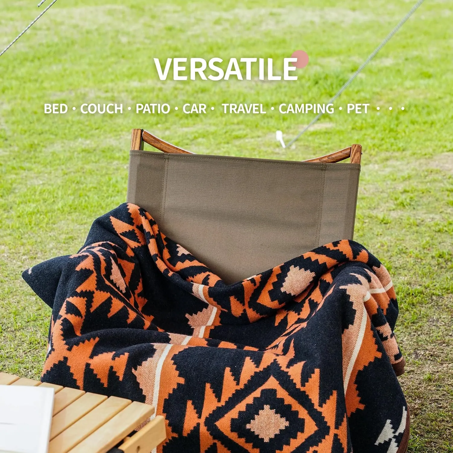 ACUSHLA Merino Wool Camp Blanket - Warm Thick Washable Large Outdoor Camping Sleeping Throw Blanket All Weather Morocco Blue 79" x63"