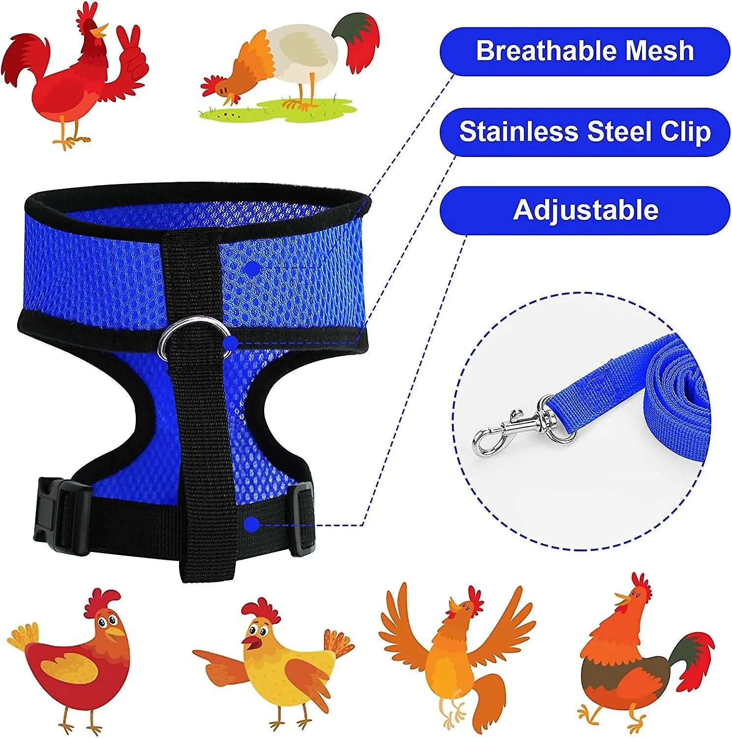 Adjustable Chicken Harness With Leash Comfortable Vest Breathable Chick