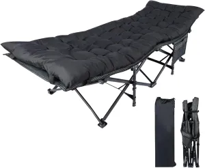 Adults, Foldable Outdoor with Portable Bag, Bed Lightweight Sleeping Cots for Camping, Easy to Set, Black