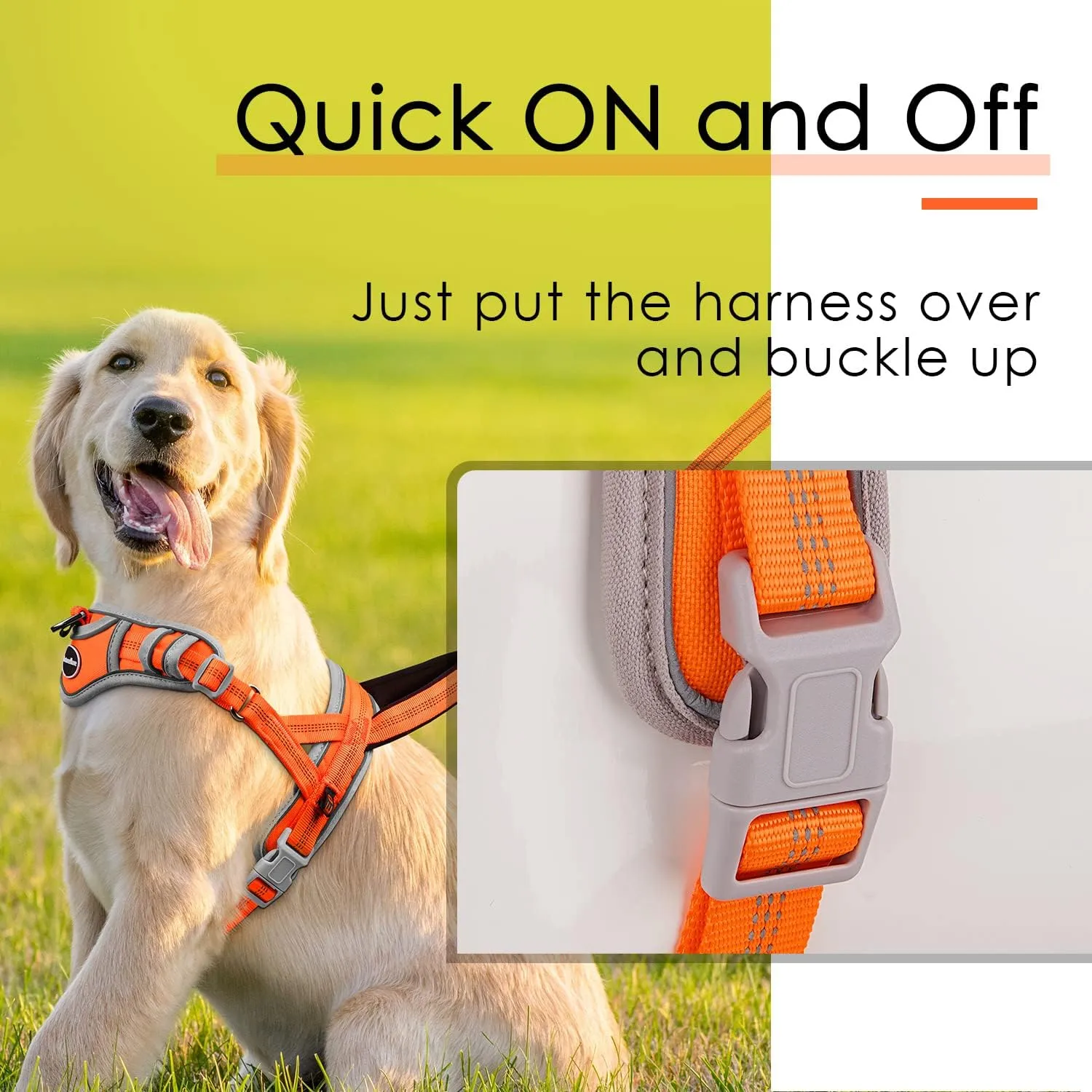 ADVENTUREMORE Dog Harness for Large Dogs No Pull, Sport Dog Halter Harness Reflective Breathable Dog Vest Escape Proof Dog Harness with Easy Control Front Clip Handle for Training Walking L Orange
