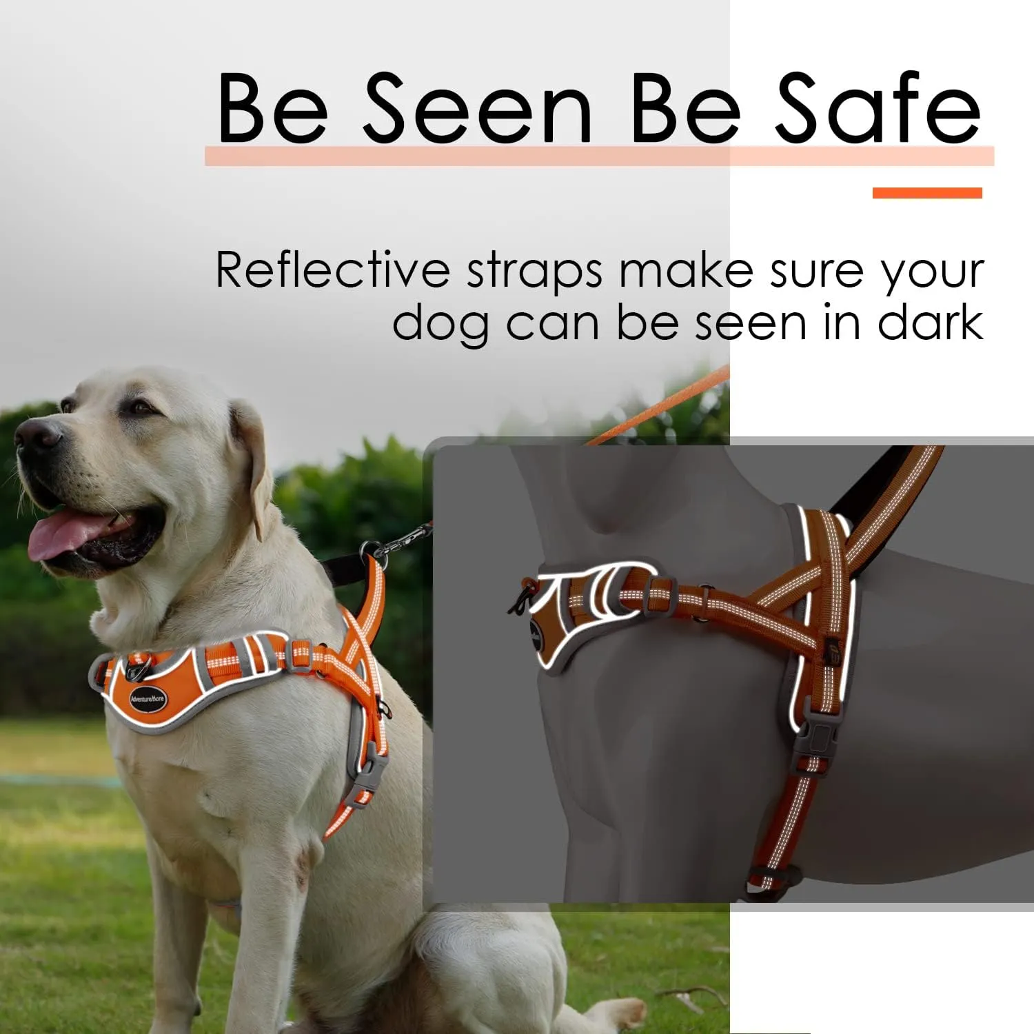 ADVENTUREMORE Dog Harness for Large Dogs No Pull, Sport Dog Halter Harness Reflective Breathable Dog Vest Escape Proof Dog Harness with Easy Control Front Clip Handle for Training Walking L Orange