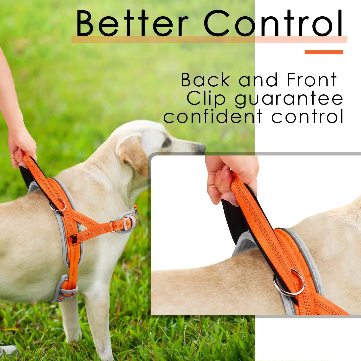 ADVENTUREMORE Dog Harness for Large Dogs No Pull, Sport Dog Halter Harness Reflective Breathable Dog Vest Escape Proof Dog Harness with Easy Control Front Clip Handle for Training Walking L Orange