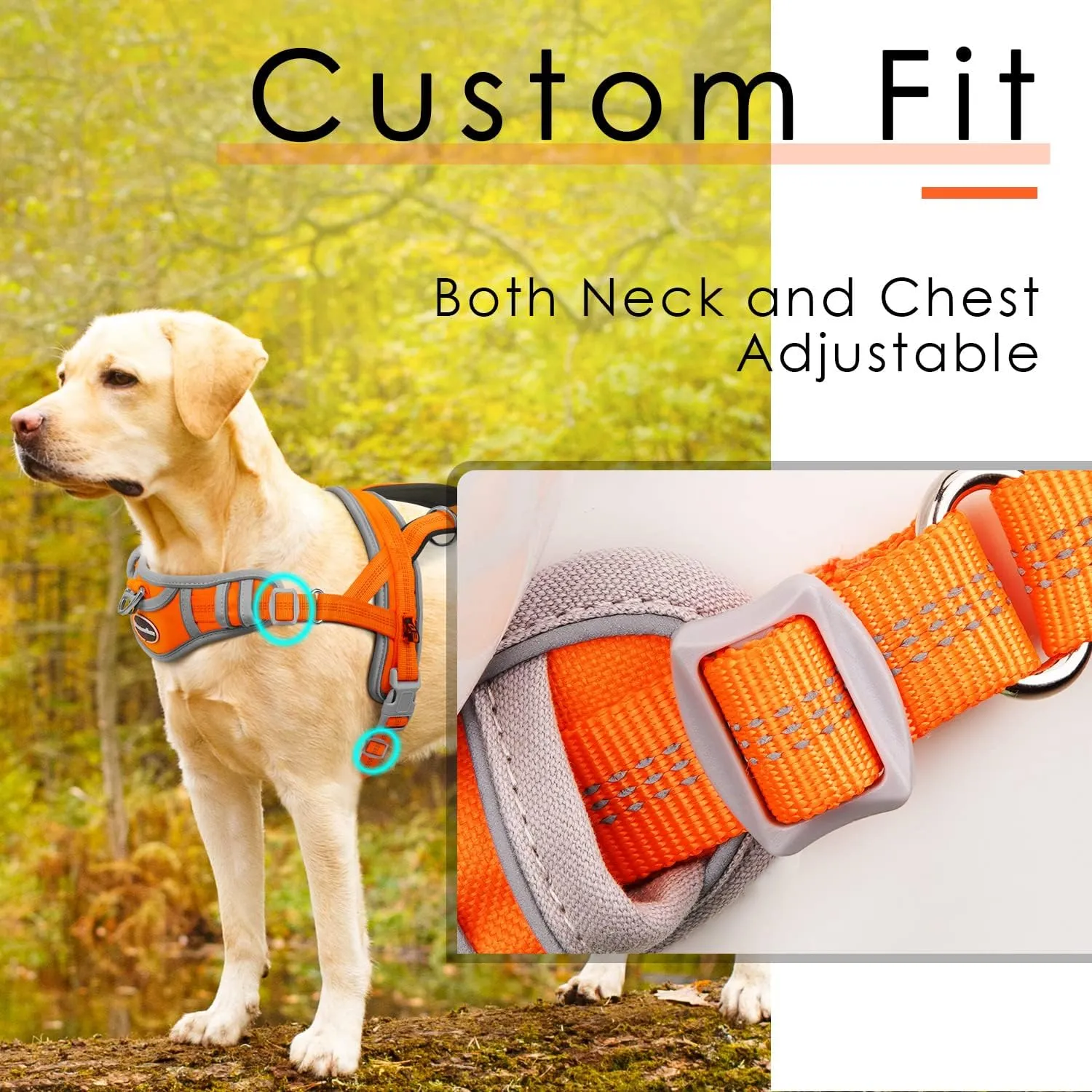 ADVENTUREMORE Dog Harness for Large Dogs No Pull, Sport Dog Halter Harness Reflective Breathable Dog Vest Escape Proof Dog Harness with Easy Control Front Clip Handle for Training Walking L Orange