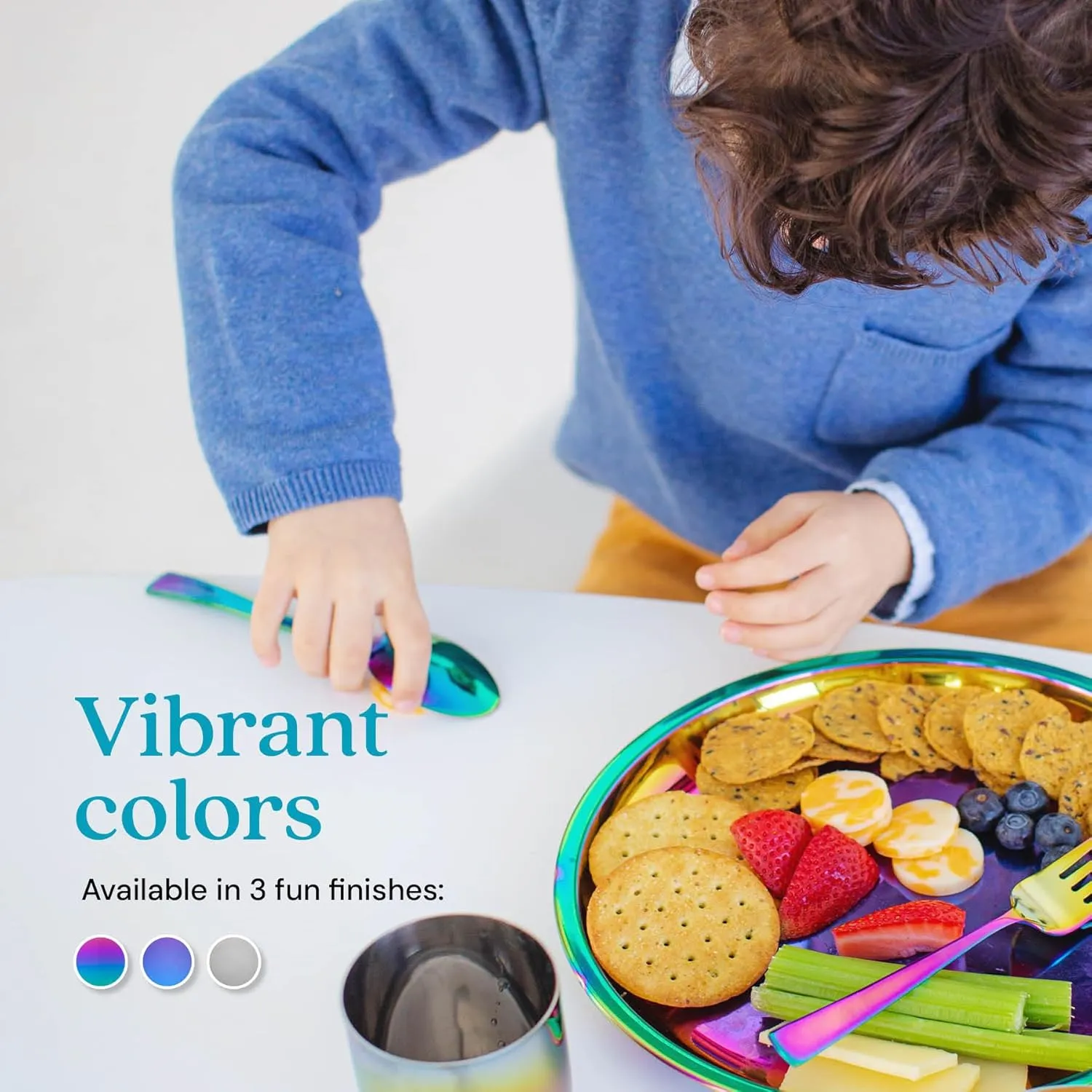 Ahimsa Stainless Steel Plates - 9" Round Classic Stainless Steel Kids Plates, Non Toxic Plate, Camping Plate, BPA Free & Dishwasher Safe (Set of 4)