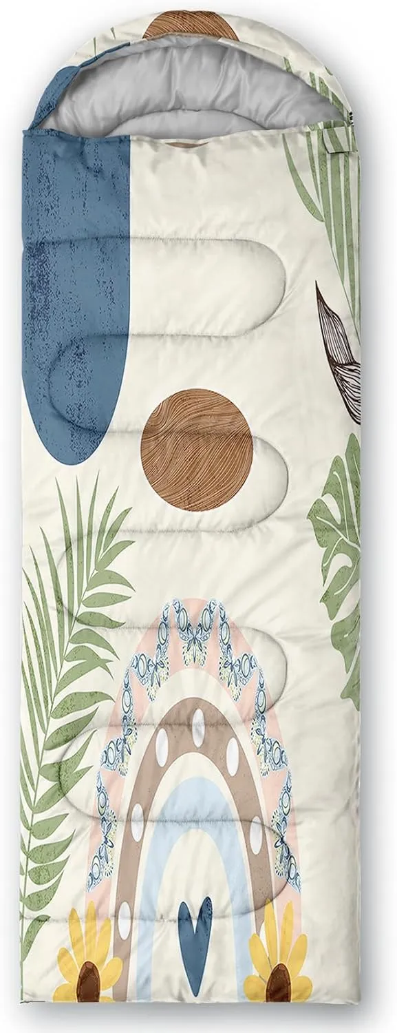 AILONEN Galaxy Wolf Sleeping Bag for Boys Girls Kids,Warm and Cool Weather,Lightweight,Waterproof Backpacking,Starry Night Wolf and Butterflies Print Blue Sleeping Bag for Camping